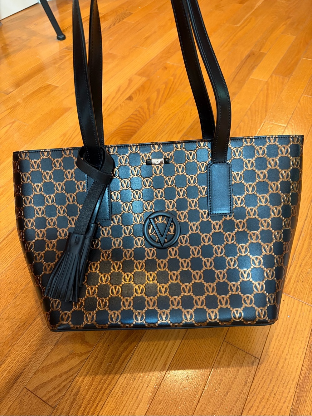 NWT Valentino Black & Gold Logo Tote Bag